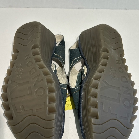 Fly London Lace Up Wedge Blue Perforated Leather Sandals EUR 42 New With Tags - Picture 7 of 13